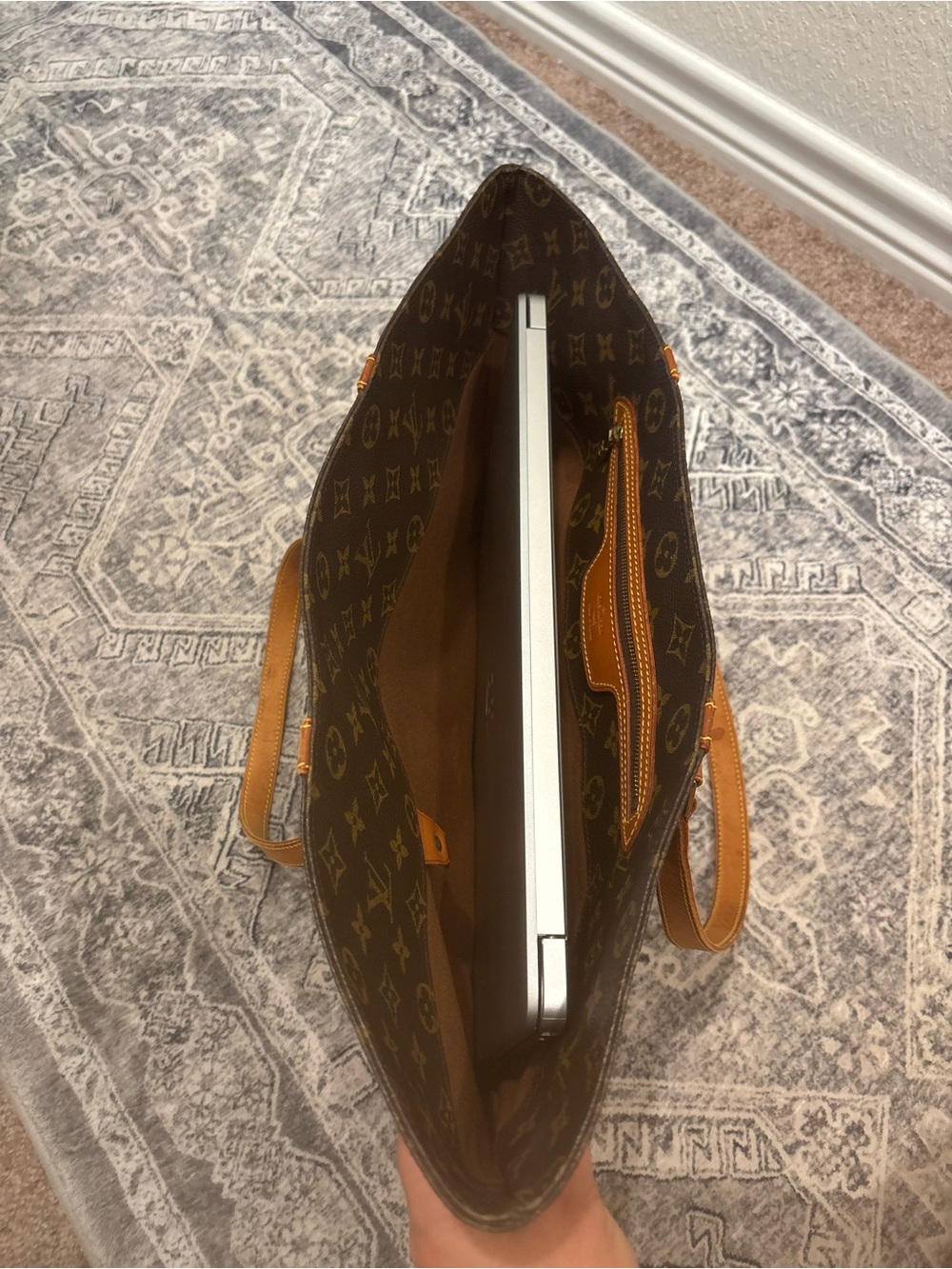 Louis Vuitton Brown Monogram Canvas Tote with Tan Leather Trim - Picture 10 of 10